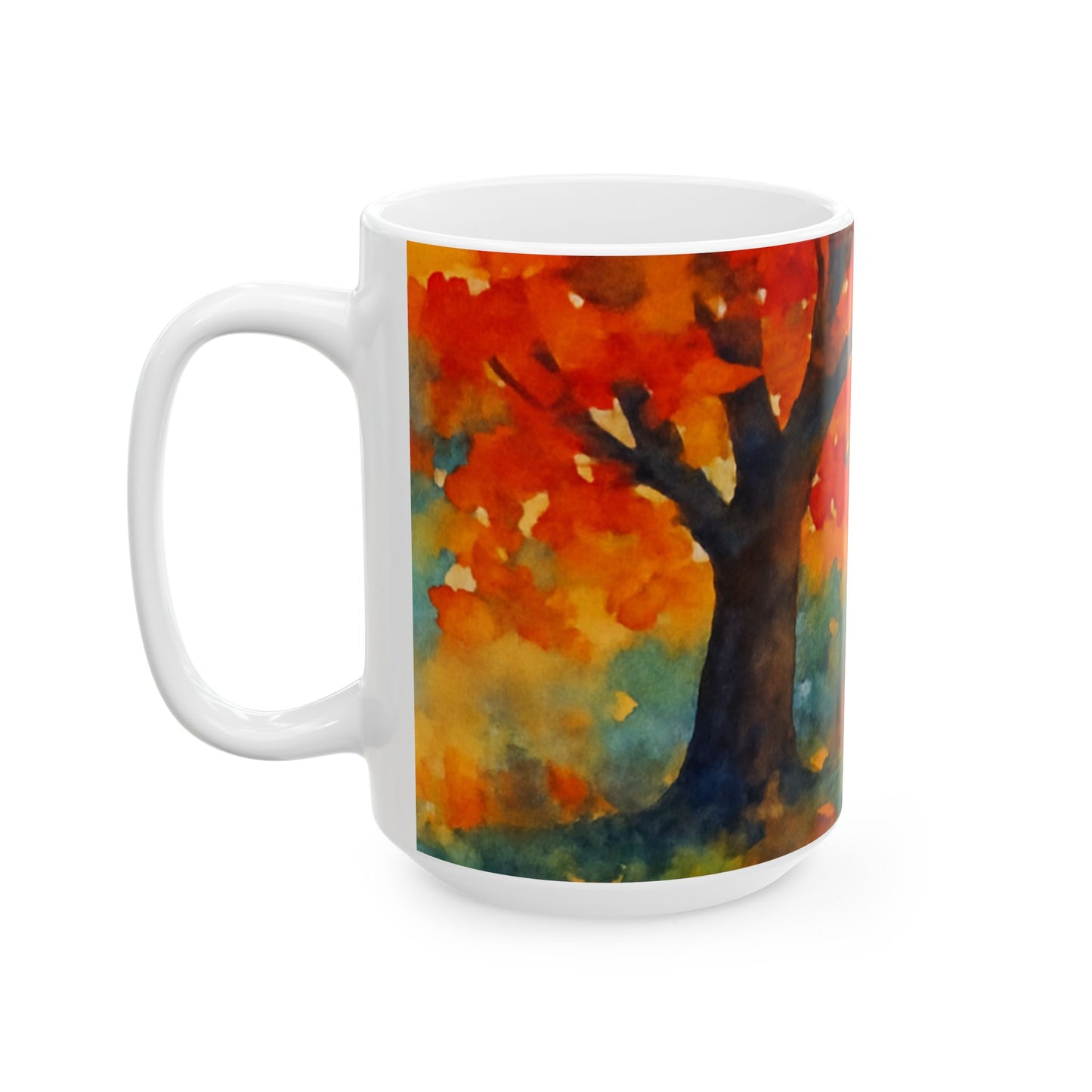 Autumn Watercolor Mug  Cozy Fall Leaves Ceramic Coffee Cup Gift Ceramic Mug, (11oz, 15oz)