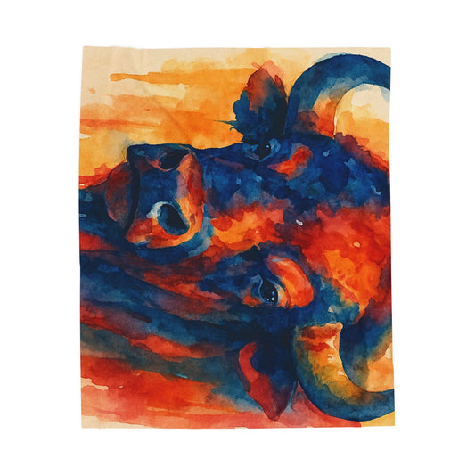 Watercolor Bison Illustration Velveteen Plush Blanket | Buffalo Art Throw