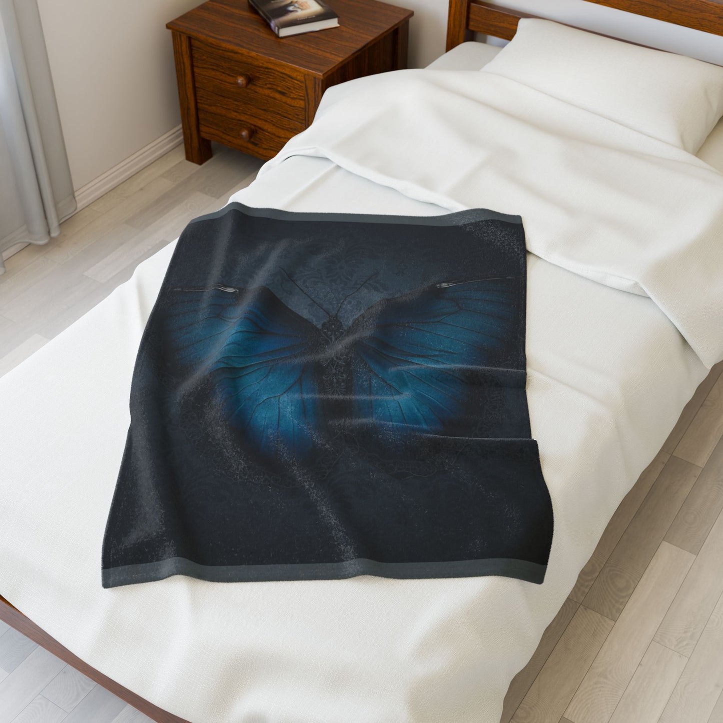 Blue Butterfly Plush Blanket | Gothic Nature Art Throw