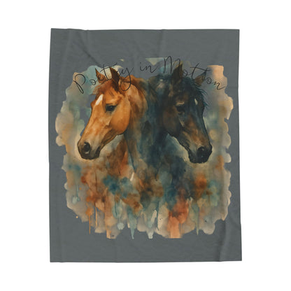 Watercolor Horse Blanket, Cozy Western Ranch Throw with Horse Lovers Art