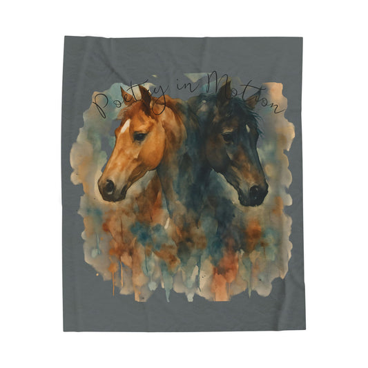 Watercolor Horse Blanket, Cozy Western Ranch Throw with Horse Lovers Art