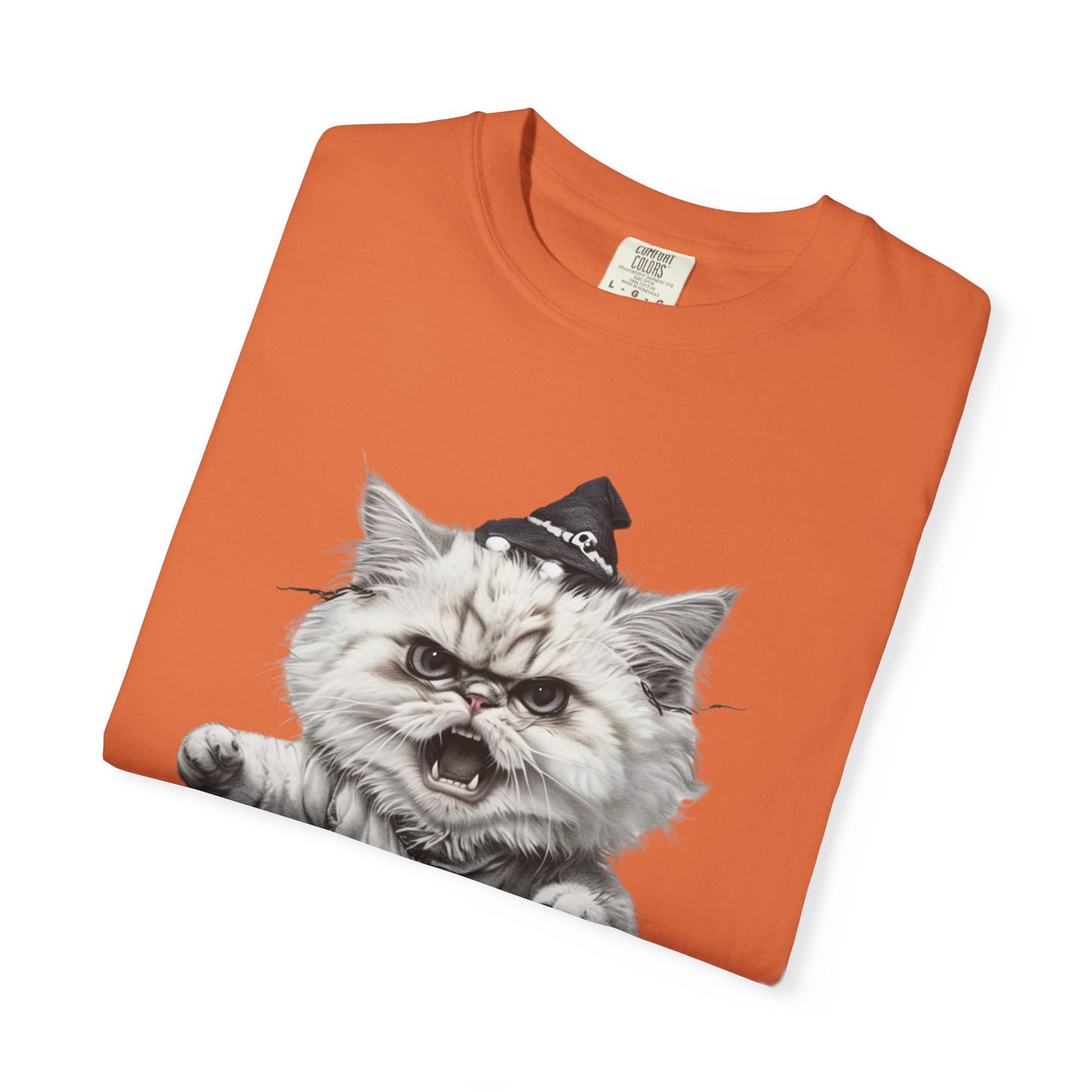 Angry Halloween Cat T Shirt  Funny Spooky Kitten Tee  Gothic Trick or Treat Shirt Unisex Garment Dyed T shirt