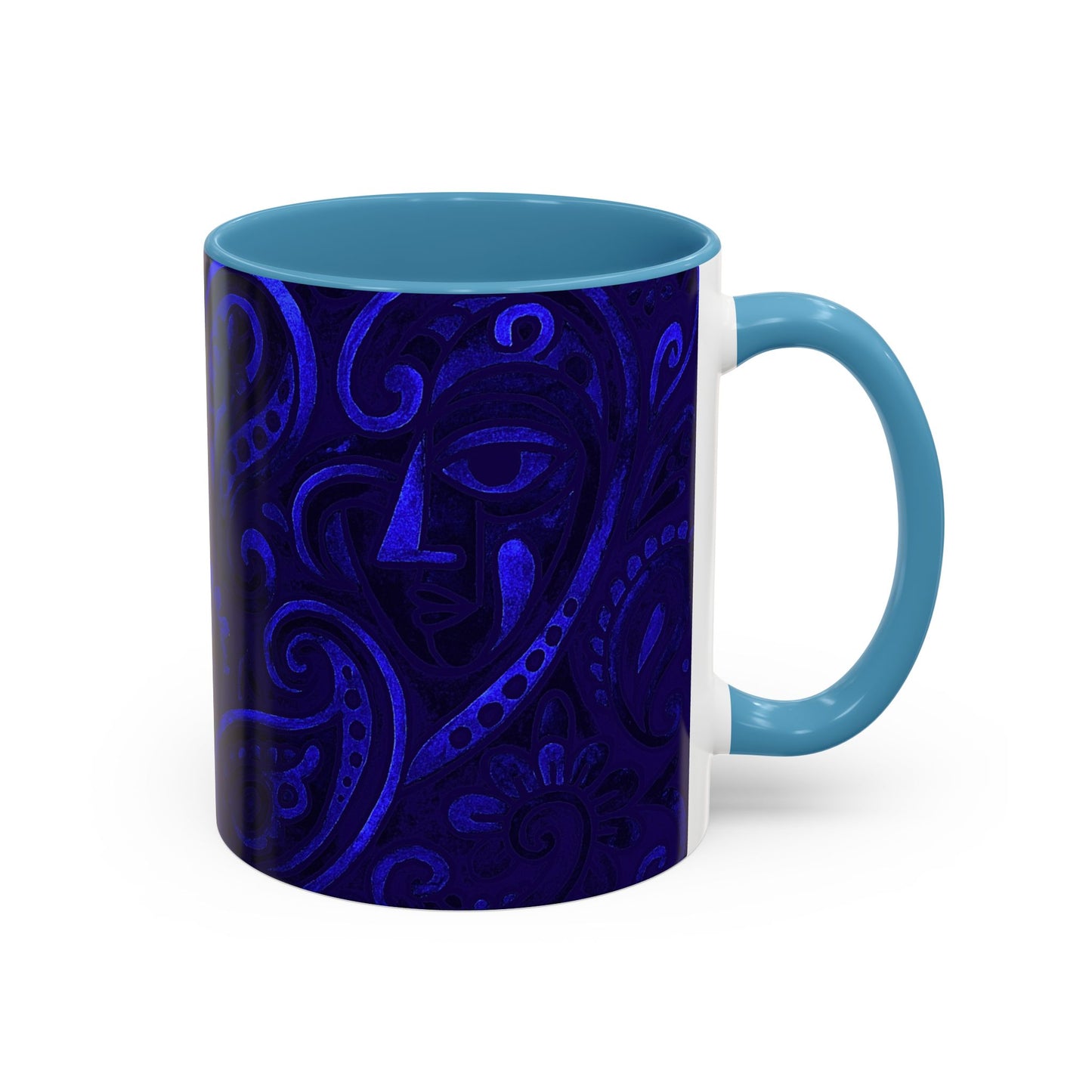 Blue Paisley Face Pattern Mug | Accent Coffee Mug