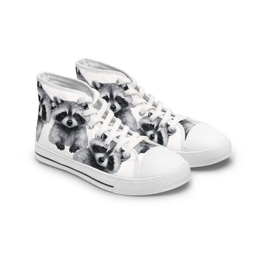 Watercolor Raccoon Pattern Women's High Top Sneakers | Cute Animal Canvas Shoes