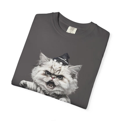 Angry Halloween Cat T Shirt  Funny Spooky Kitten Tee  Gothic Trick or Treat Shirt Unisex Garment Dyed T shirt