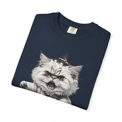 Angry Halloween Cat T Shirt  Funny Spooky Kitten Tee  Gothic Trick or Treat Shirt Unisex Garment Dyed T shirt