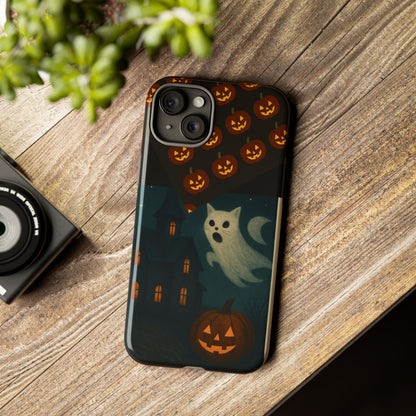 Phone Case, Halloween Haunted House Cat Ghost  iPhone 16, 15, 14, Pixel 8, 6 Samsung Galaxy 25, 24, 23