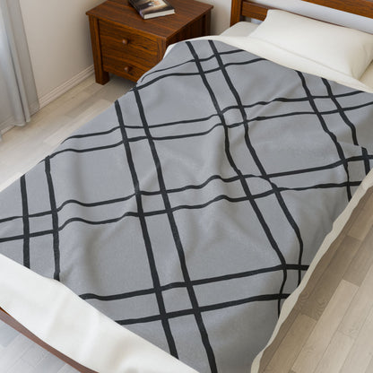 Modern Gray Plaid Blanket Velveteen Plush