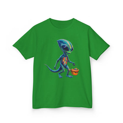 Alien Trick or Treat Halloween Kids T Shirt Cute Sci Fi Costume Tee Kids Heavy Cotton™ Tee
