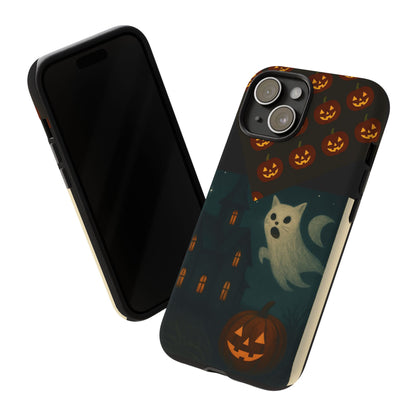 Phone Case, Halloween Haunted House Cat Ghost  iPhone 16, 15, 14, Pixel 8, 6 Samsung Galaxy 25, 24, 23