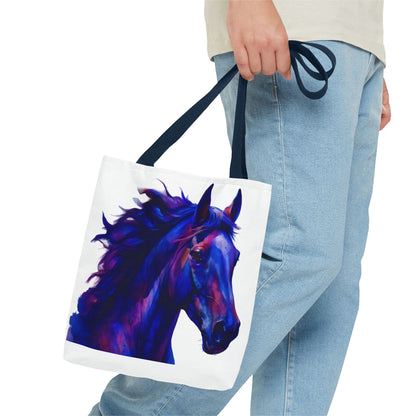 Bold Horse Tote Bag, Vibrant Blue & Purple Wild Spirit Artwork