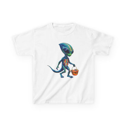 Alien Trick or Treat Halloween Kids T Shirt Cute Sci Fi Costume Tee Kids Heavy Cotton™ Tee