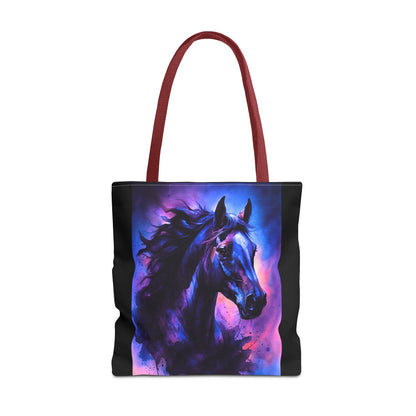 Bold Horse Tote Bag, Vibrant Blue & Purple Wild Spirit Artwork