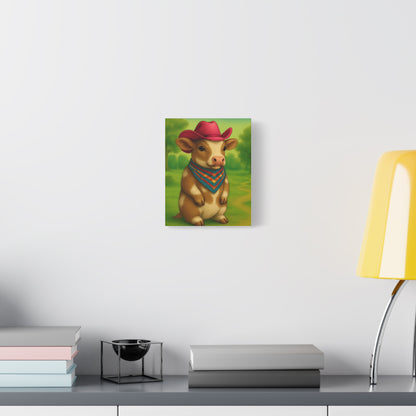 Cowboy Cow Country Baby Matte Canvas - 8x10 Stretched Nursery Wall Art, Western Farmhouse Decor, Kids Room Print, Rustic Barn Animal