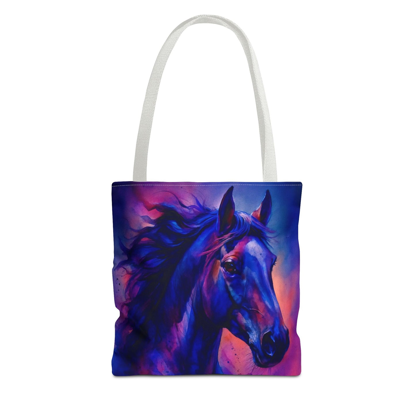 Bold Horse Tote Bag, Vibrant Blue & Purple Wild Spirit Artwork