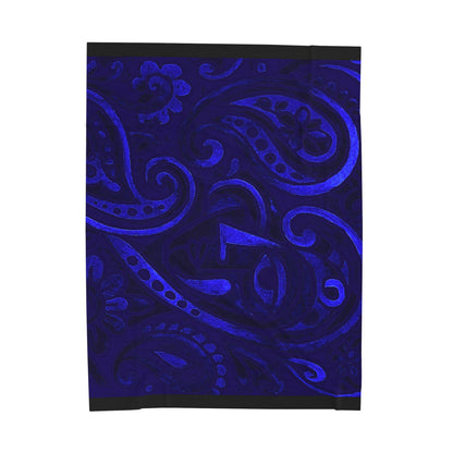 Blue Paisley Pattern Velveteen Plush Blanket | Navy Swirl Home Throw