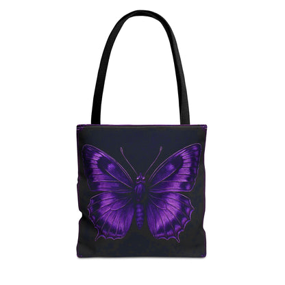 Purple Butterfly Tote Bag, Gothic Aesthetic Tote, Dark Fashion Bag, Nature Inspired Carryall Tote Bag (AOP)