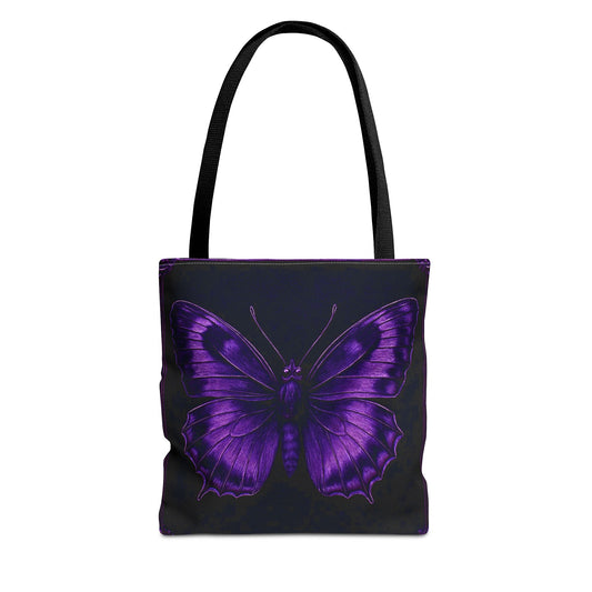 Purple Butterfly Tote Bag, Gothic Aesthetic Tote, Dark Fashion Bag, Nature Inspired Carryall Tote Bag (AOP)