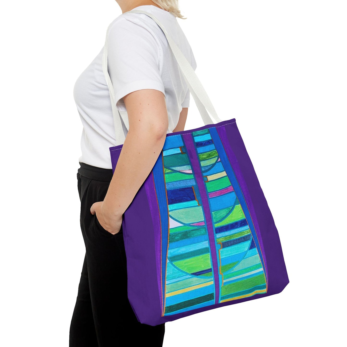 Abstract Blue Green Stained Glass Tote Bag