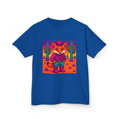 Cowboy Fox Kids T Shirt Cute Western Animal Shirt  Unisex Youth Tee for Boys and Girls  Neon Desert Y2K Style Kids Heavy Cotton™ Tee