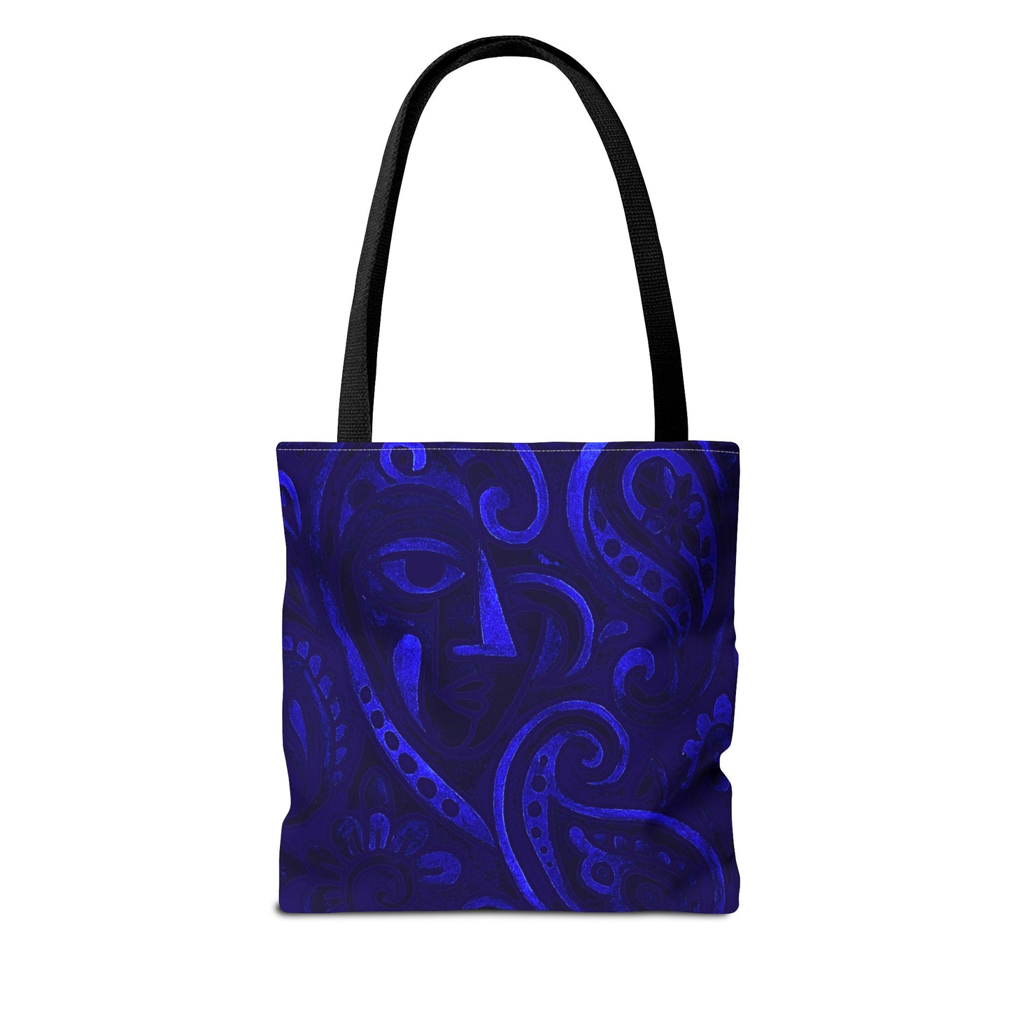 Blue Abstract Face Paisley Tote Bag | All-Over Print