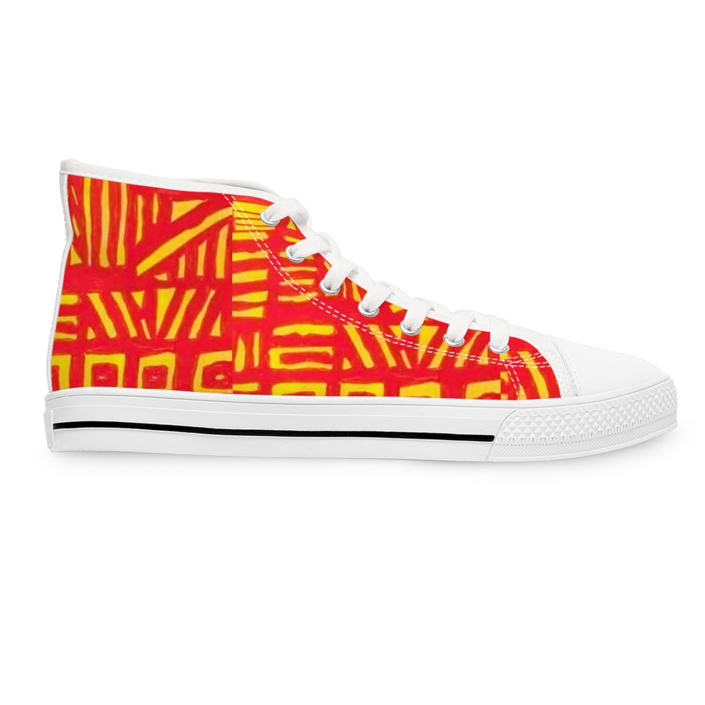 Abstract Red Yellow Tribal Pattern High Top Sneakers | Bold Graphic Shoes