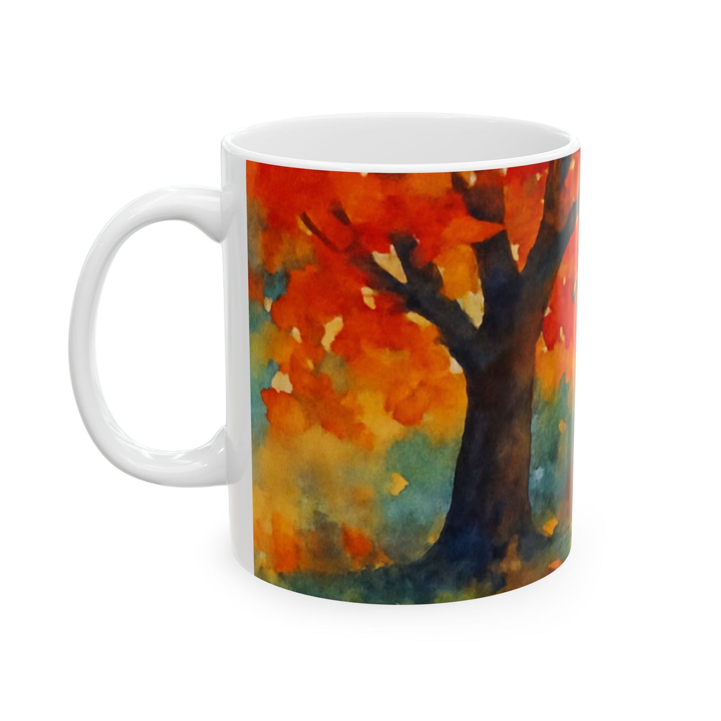 Autumn Watercolor Mug  Cozy Fall Leaves Ceramic Coffee Cup Gift Ceramic Mug, (11oz, 15oz)