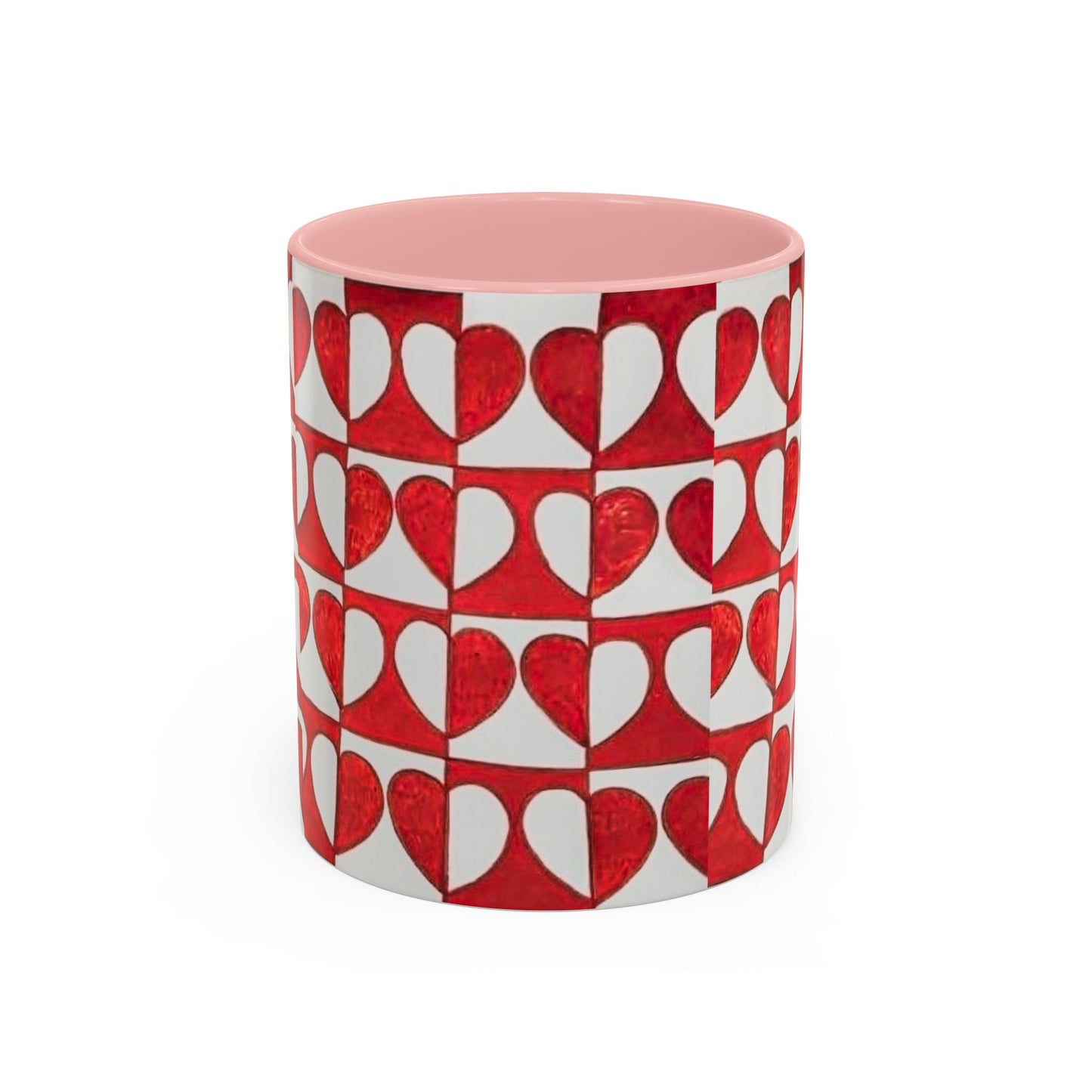 Red Heart Pattern Accent Coffee Mug | Checkerboard Valentine Ceramic Mug
