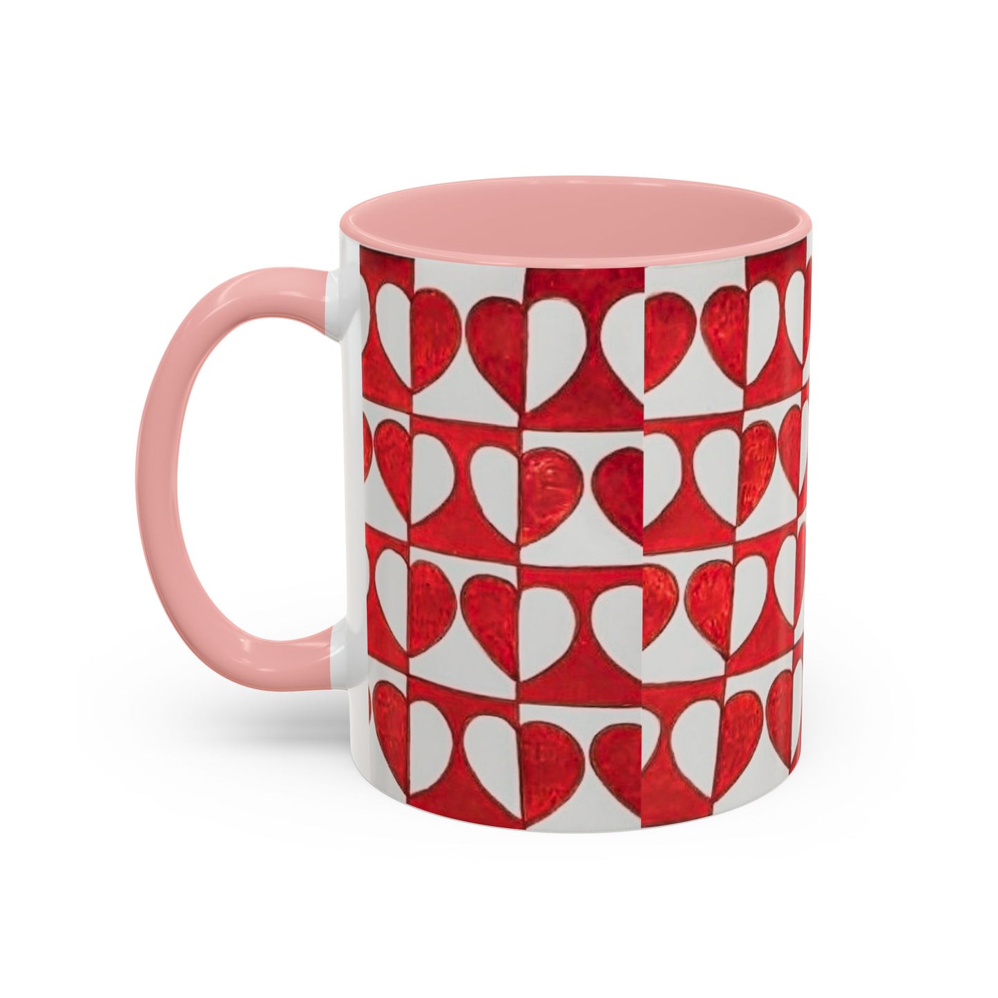 Red Heart Pattern Accent Coffee Mug | Checkerboard Valentine Ceramic Mug