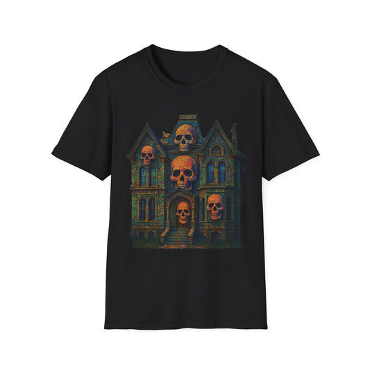 Haunted Skull Mansion T Shirt Gothic Horror House Halloween Tee Unisex Soft style T Shirt