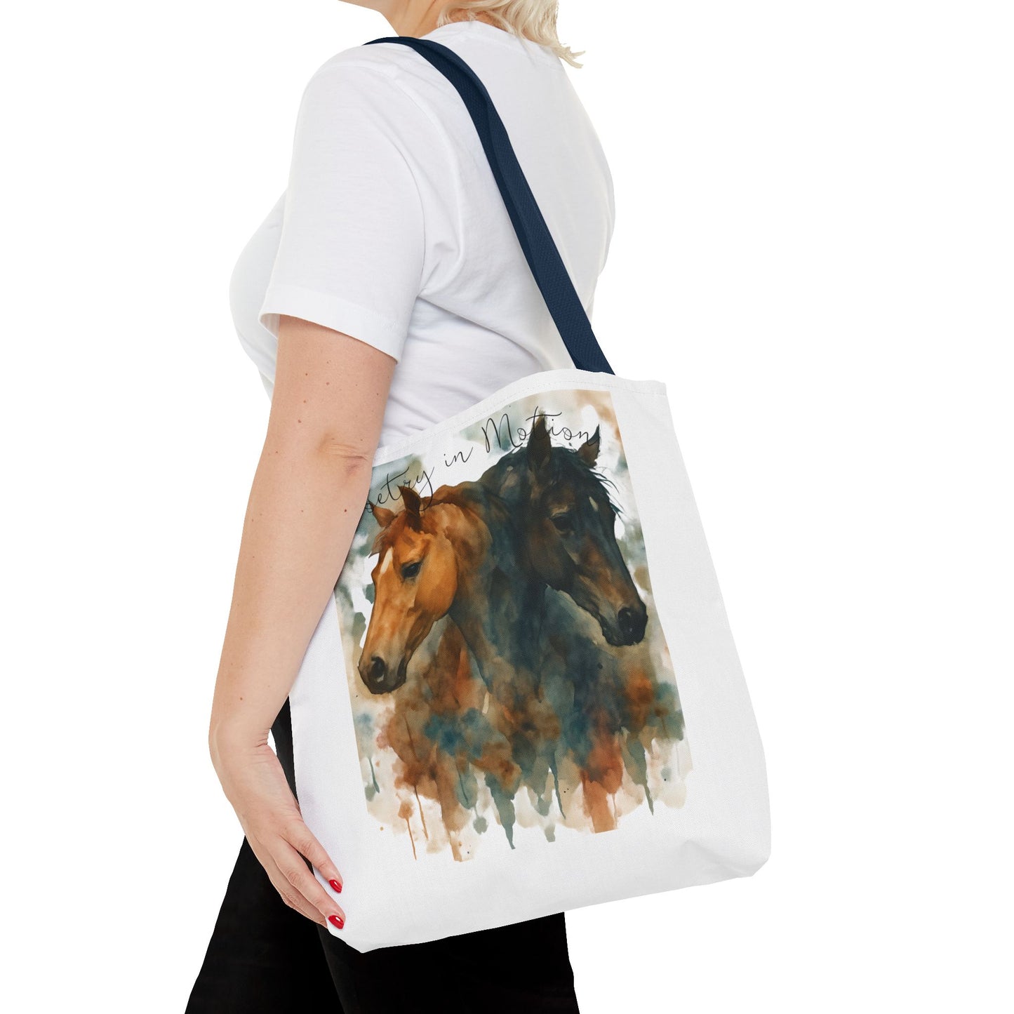 Horse Art Tote Bag, Watercolor Horses, Pretty in Motion