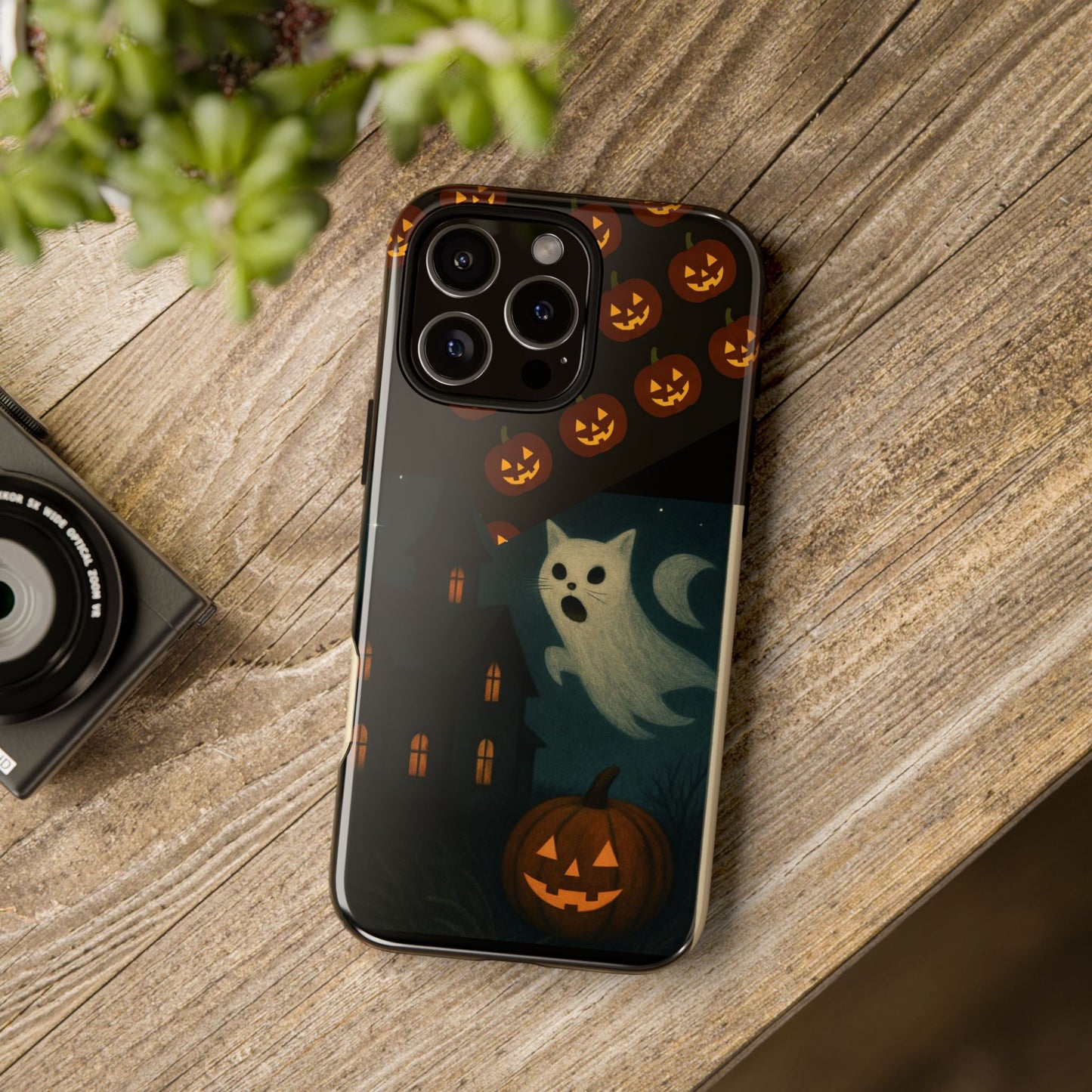 Phone Case, Halloween Haunted House Cat Ghost  iPhone 16, 15, 14, Pixel 8, 6 Samsung Galaxy 25, 24, 23