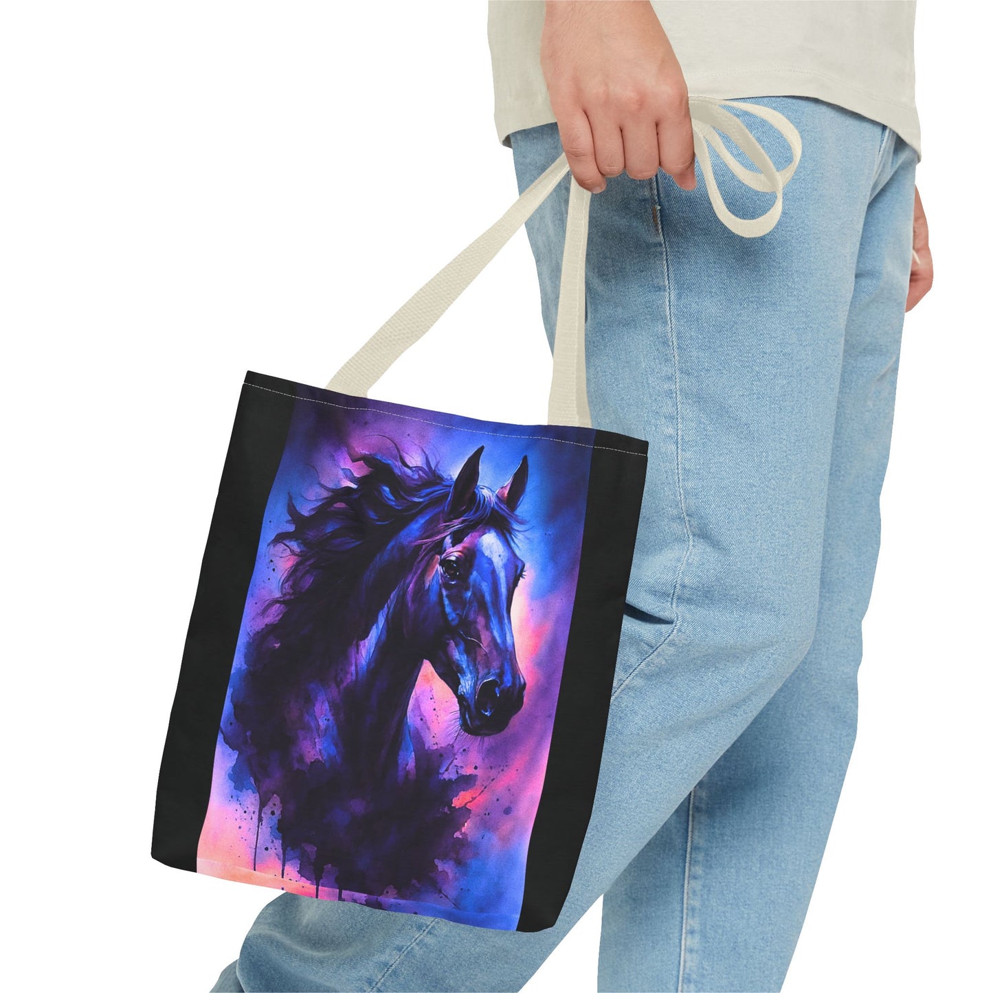 Bold Horse Tote Bag, Vibrant Blue & Purple Wild Spirit Artwork