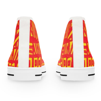 Abstract Red Yellow Tribal Pattern High Top Sneakers | Bold Graphic Shoes