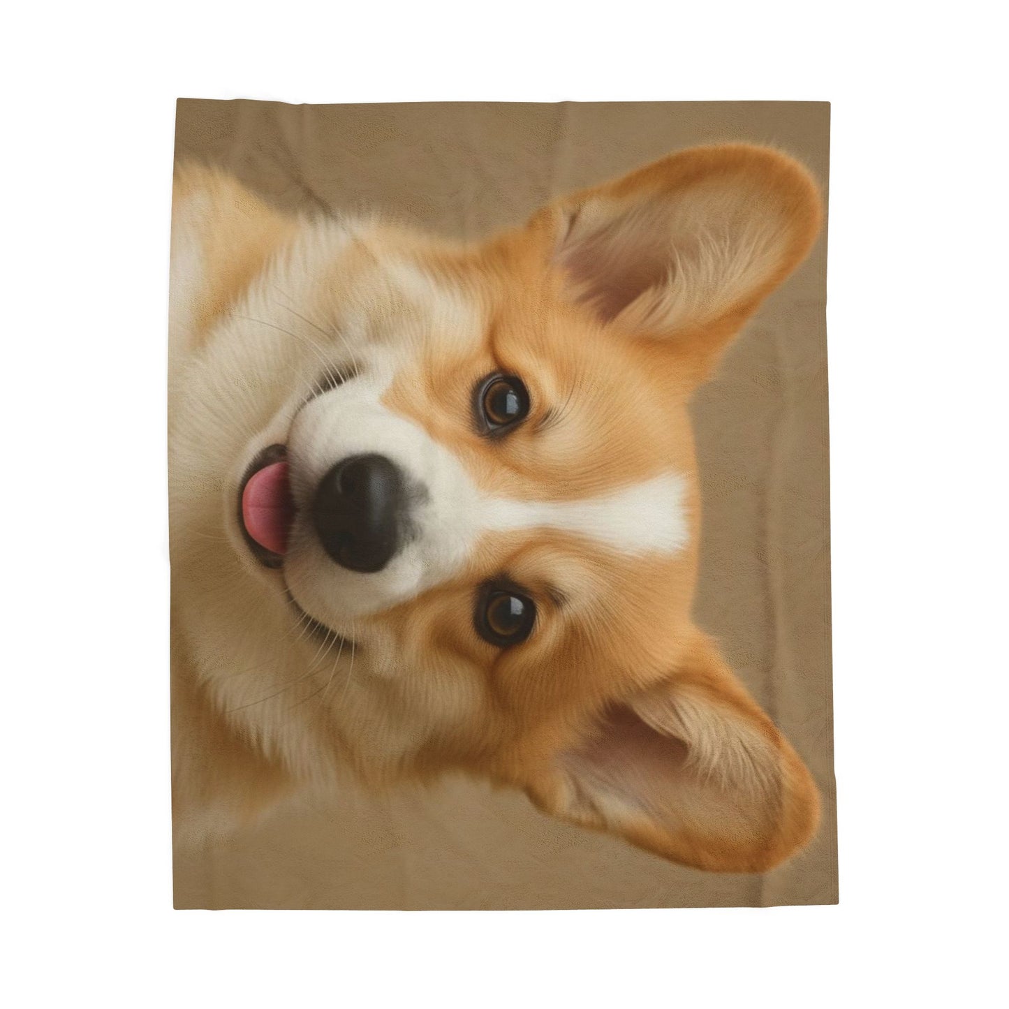 Smiling Corgi Face Velveteen Plush Blanket | Dog Portrait Throw