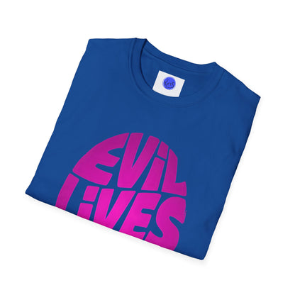 Evil Lives Here Halloween T-shirt, Spooky Retro Style, Mens