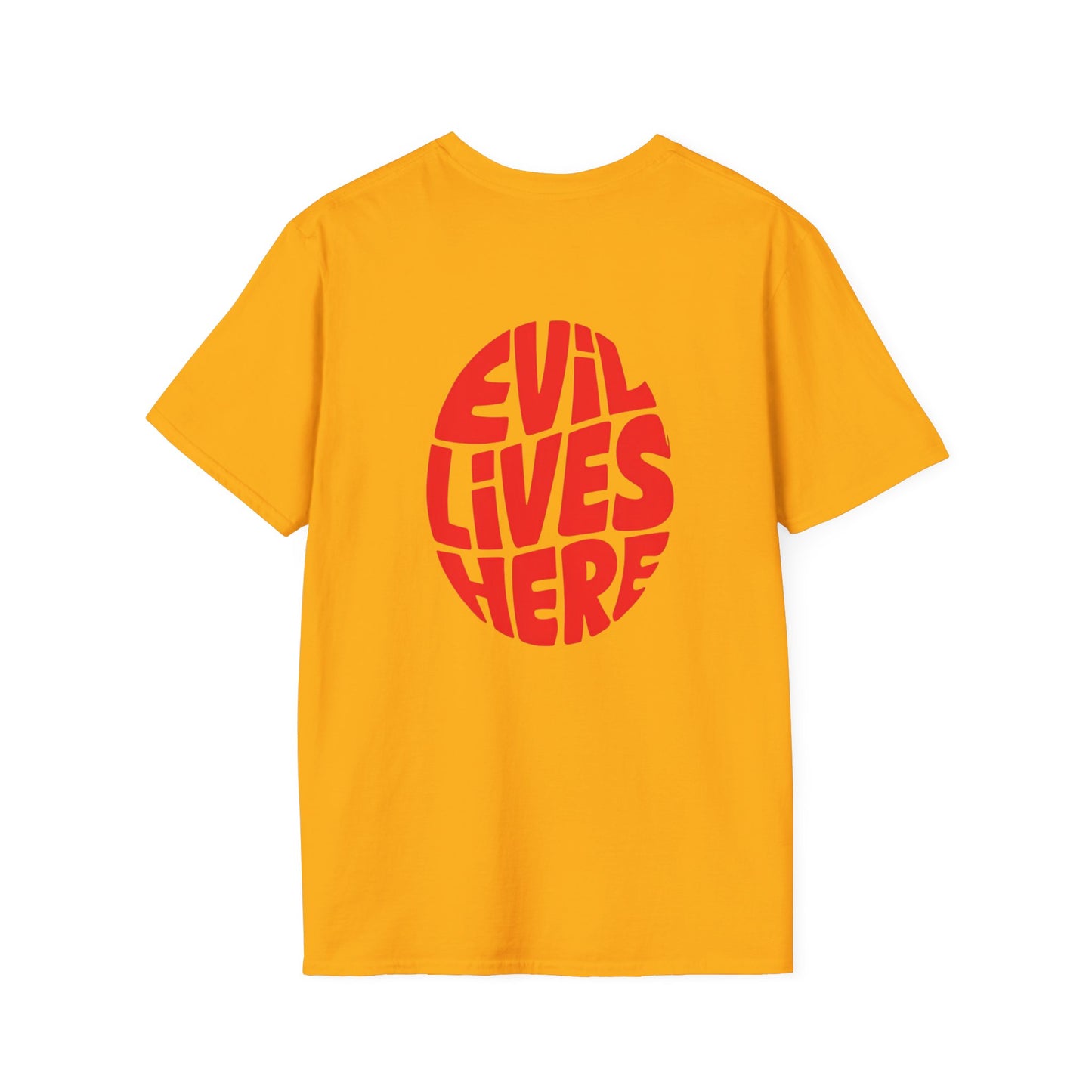 Evil Lives Here Halloween T-shirt, Spooky Retro Style, Mens