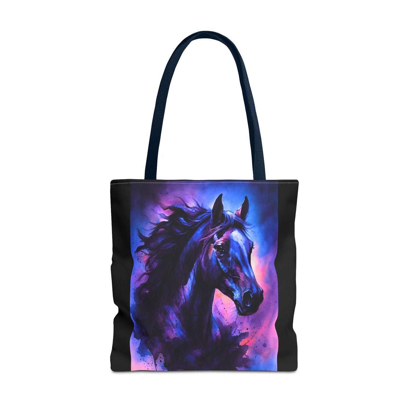 Bold Horse Tote Bag, Vibrant Blue & Purple Wild Spirit Artwork