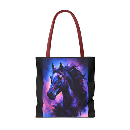 Bold Horse Tote Bag, Vibrant Blue & Purple Wild Spirit Artwork