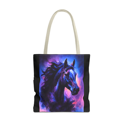 Bold Horse Tote Bag, Vibrant Blue & Purple Wild Spirit Artwork
