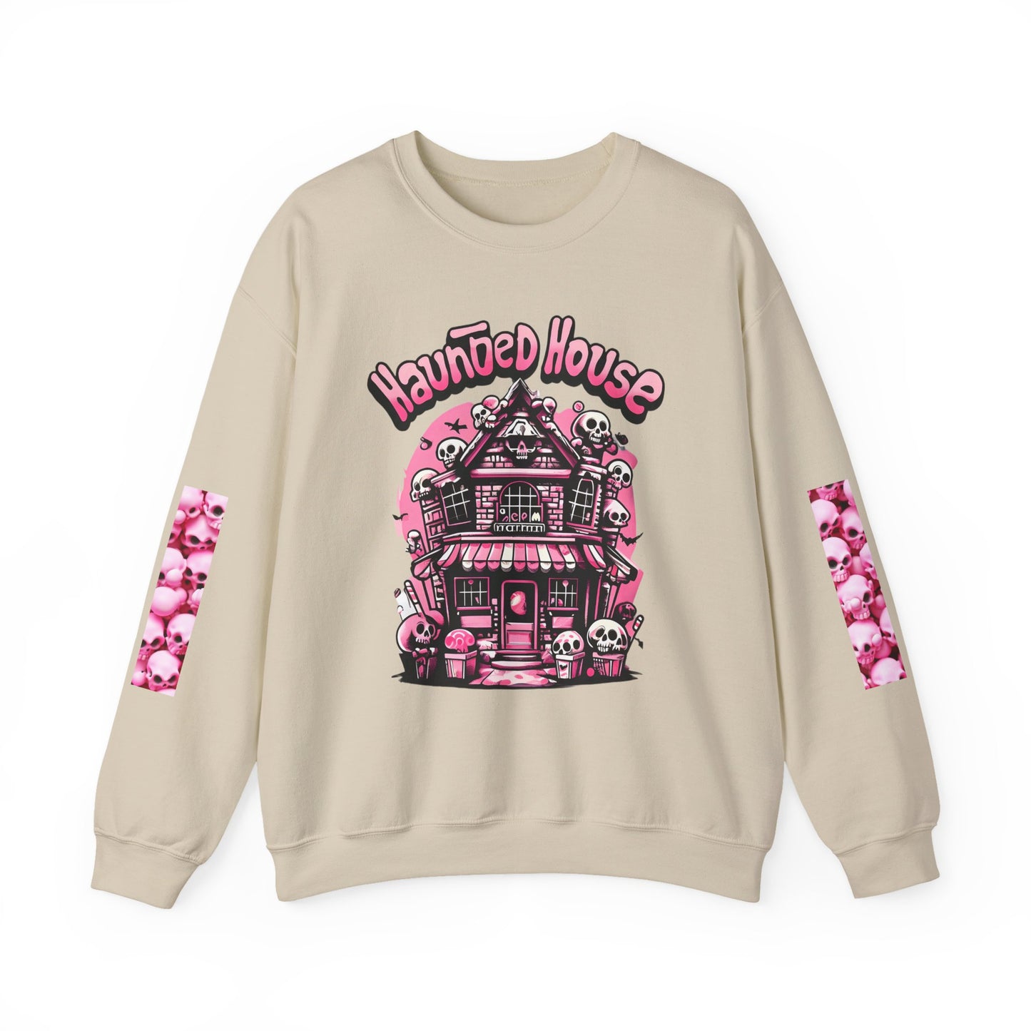 Haunted House Skull Sweatshirt Pink - Spooky Cute Pink & Black Aesthetic, Men, Women, Pink Skull,