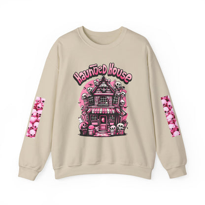Haunted House Skull Sweatshirt Pink - Spooky Cute Pink & Black Aesthetic, Men, Women, Pink Skull,