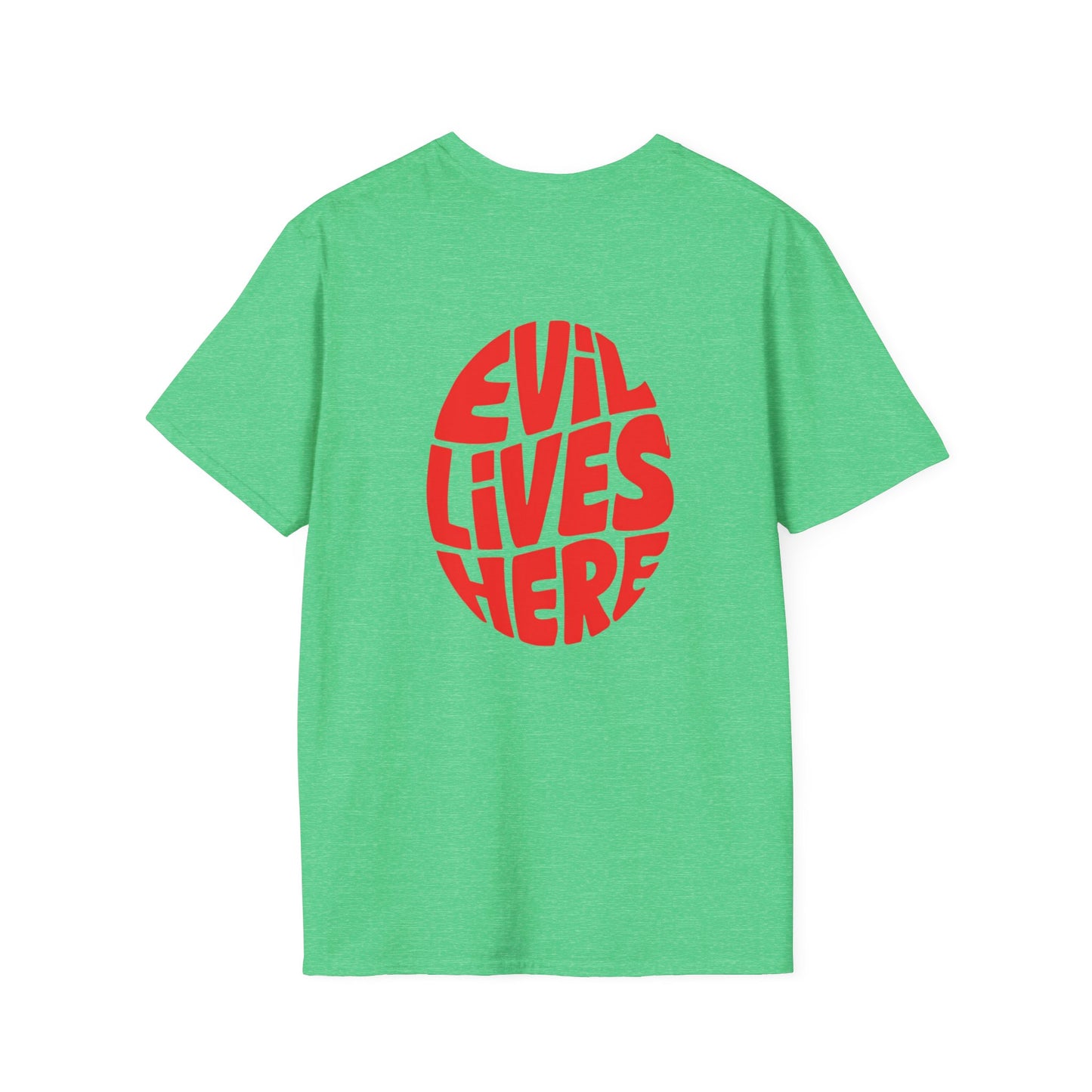 Evil Lives Here Halloween T-shirt, Spooky Retro Style, Mens
