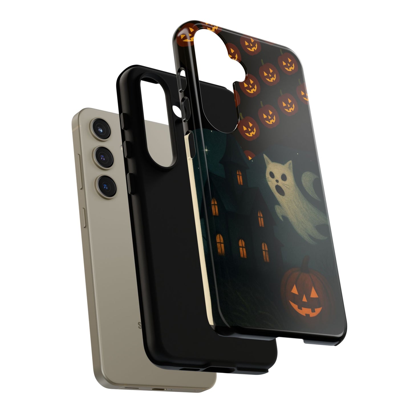 Phone Case, Halloween Haunted House Cat Ghost  iPhone 16, 15, 14, Pixel 8, 6 Samsung Galaxy 25, 24, 23