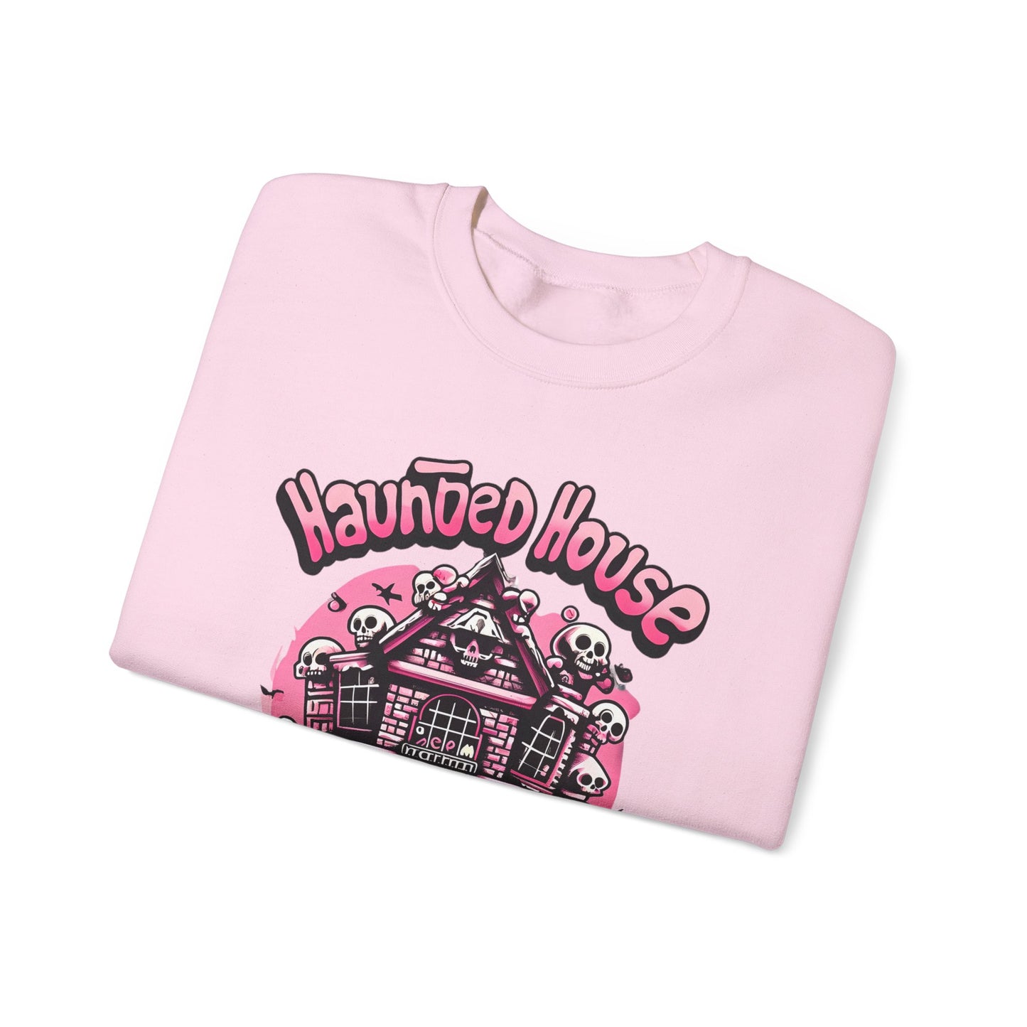 Haunted House Skull Sweatshirt Pink - Spooky Cute Pink & Black Aesthetic, Men, Women, Pink Skull,