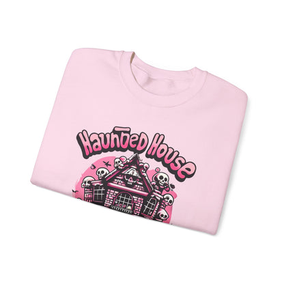 Haunted House Skull Sweatshirt Pink - Spooky Cute Pink & Black Aesthetic, Men, Women, Pink Skull,