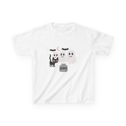 Halloween Youth Shirt Ghost Cat Candy Tee Boy Girl Pink Kids Trick or Treat T-Shirt Kids Heavy Cotton™ Tee