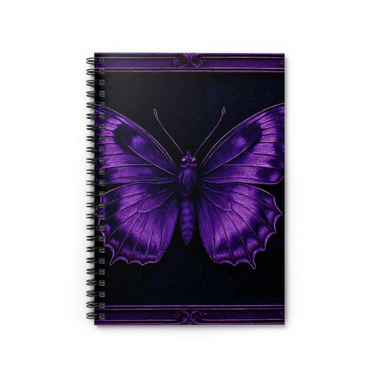 Purple Butterfly Notebook, Gothic Journal, Spiritual Butterfly, Purple Aesthetic Stationery Spiral Notebook Ruled Line
