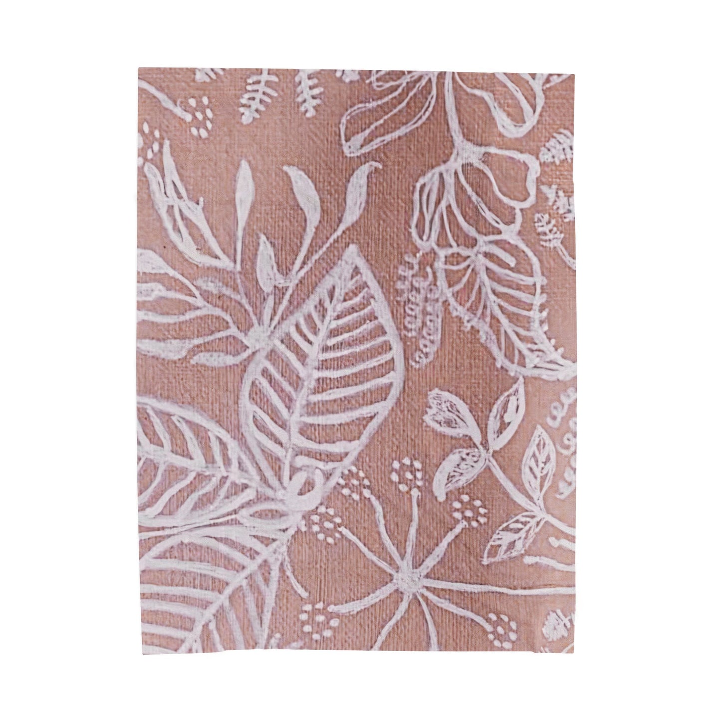 Blush Botanical Leaves Velveteen Plush Blanket | White Floral Outline