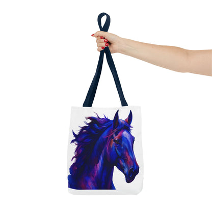 Bold Horse Tote Bag, Vibrant Blue & Purple Wild Spirit Artwork